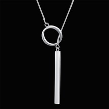 Bar with Round Charm Necklace Sterling Silver - £9.71 GBP