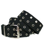 Two Row Silver Metal Grommet Adjustable Fit Mens Canvas Belt Black SIZES... - $13.49