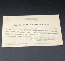 1943 Temporary Milk Handler Card Portland Oregon Health Advertising Dairy 3” X 5 - £7.09 GBP