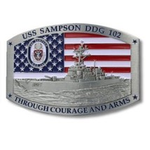 USS SAMPSON DDG-102 THROUGH COURAGE AND ARMS 3&quot; BELT BUCKLE - £39.95 GBP