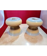Womar Glass Pair Candle Holders Blue Cream and Brown Stripped - £23.58 GBP