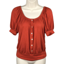 Karen Kane Shirt Blouse ~ Sz S ~ Orange ~ Short Sleeve ~ Stretch - £13.44 GBP