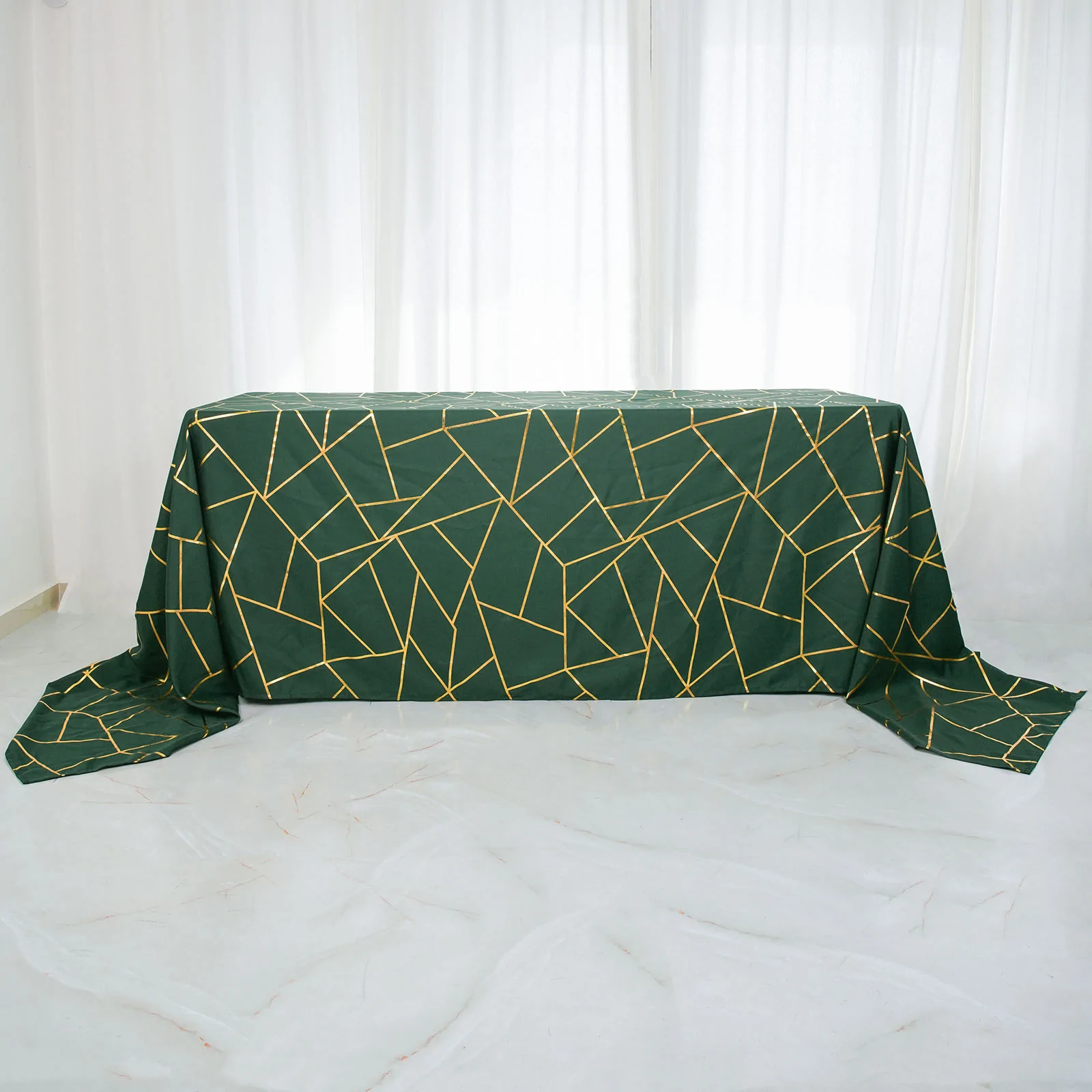 Hunter Green - Rectangle Polyester Tablecloth Gold Foil Geometric 90&quot;x156&quot;  - £43.06 GBP