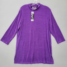 Slinky Women Shirt Size L Purple Violet Stretch Preppy Textured Mock Turtleneck - £12.23 GBP