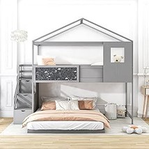 Twin Loft Bed, Twin Size Loft Bed With Desk, Wood Loft Bed Frame With Shelves An - £811.51 GBP
