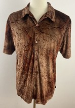 Vintage YMLA Men&#39;s L Bronze Velour Disco Shirt Club Rave 90&#39;s Y2K Button Front - £25.81 GBP