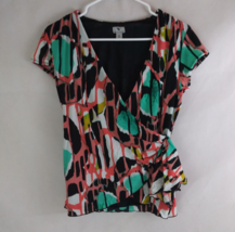Worthington Women&#39;s Colorful Wrap Blouse With Abstract Design Size Medium - $15.51