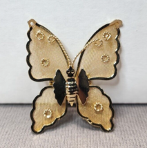 Vintage Butterfly Brooch Pin 1.75&quot; Mesh Gold-tone Moth Insect Costume Jewelry - £12.58 GBP