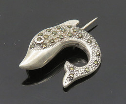 925 Sterling Silver - Vintage Marcasite Dolphin Motif Brooch Pin - BP7997 - £27.63 GBP