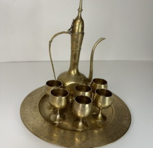 Vintage Brass Tea Set 8 Piece Ottoman Tarnished With Broken Lid  - $23.36