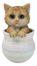 Lifelike Feline Kitty Orange Tabby Cat Blue Eyes In Pastel Artsy Pot Fig... - $27.99