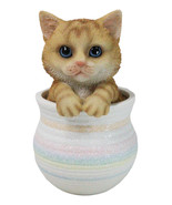 Lifelike Feline Kitty Orange Tabby Cat Blue Eyes In Pastel Artsy Pot Fig... - $38.26 CAD