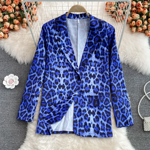 2021  Spring Autumn Women Vintage suit collar long sleeve Coat leopard print sin - £131.33 GBP