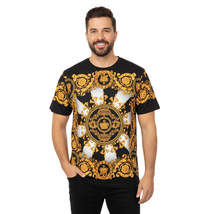 Men LAVERITA European Fashion Crew Shirt Rhine Stones Crown Florals 12089 Black image 3