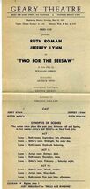 Two for the Seesaw Souvenir Program &amp; Flyer 1959 Geary Theatre San Franc... - $20.27