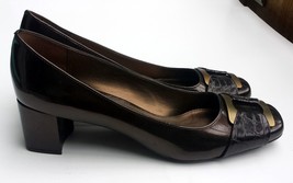 Liz Claiborne BRONZE Slip On Heels with Buckle Accent SIZE 9.5M 2.25 Inch Heels - $16.82