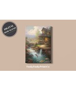 PRINTABLE wall art, Thomas Kinkade inspired cottage with a waterfall | D... - £2.75 GBP