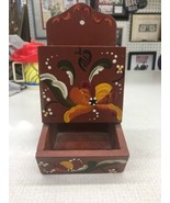 Vintage Norwegian Rosemaling Wooden Wall Hanging Match Holder Maroon han... - $19.99