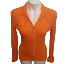 Small Orange Long Sleeve Cardigan Sweater Bling Zipper Front Halloween - £22.41 GBP
