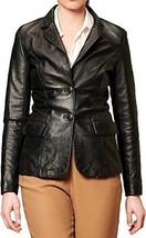 Real Genuine Lambskin Leather Classic Button Party Black Stylish Women Blazer - £94.90 GBP