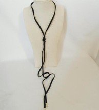 Department Store Gold Tone Black Faux Leather Choker Tie Necklace T517 - £11.50 GBP