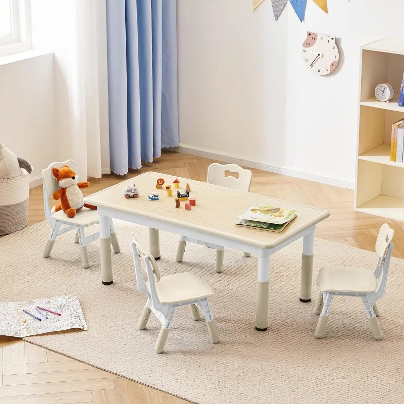 Kids Table and 4 Chairs Set, Children Study Desk, Dining Table,Height Ad... - $189.61