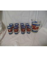 Vintage Pepsi Cola Pitcher with 8 glasses Tiffany style stained glass de... - $19.01 CAD