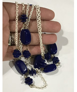 Vintage Trifari Long Necklace Blue And White 54” - $31.59