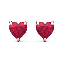 14K Rose Gold Simulated Solitaire Ruby Heart Screw Back Stud Earrings 5mm - £37.97 GBP