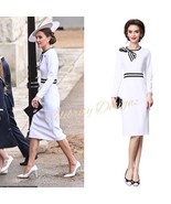 Kate Middleton Inspired Striped Bowtie Contrast Waist Sheath Midi Dress ... - $178.34 CAD
