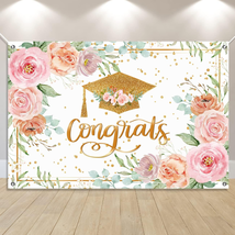 Pink Graduation Backdrop Class of 2024 Rose Gold Banner Floral Congrats Grad Dec - £21.57 GBP