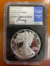 2018-S $1 Silver American Eagle Proof Graded by NGC as PF70 Ultra Cameo FDOI Moy - $148.49