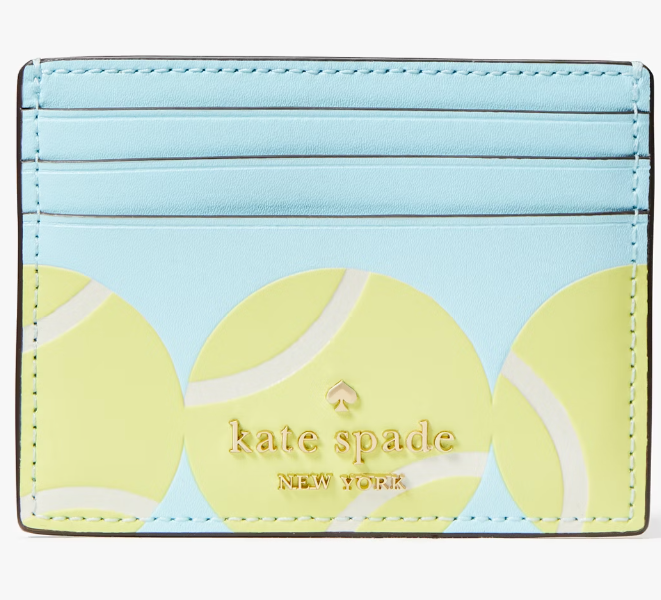 Kate Spade Grand Slam Tennis Blue Leather Card Holder KF504 Wallet NWT $129 MSRP