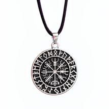 Vegvisir Pendant Necklace Viking Rune Compass Way Finder 33&quot; Cord Lace Norse - £6.32 GBP