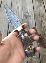 Handmade Damascus V42 Military hunting skinning fixed blade knife stag a... - $23.72