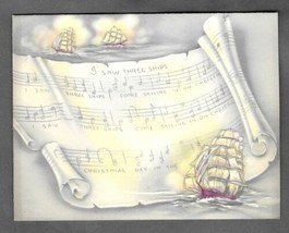 VINTAGE 1940s WWII ERA Christmas Greeting Card Art Deco I SAW THREE SHIPS - $14.84