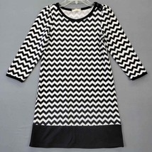Soprano Womens Dress Size L Midi Black Preppy Stretch Chevron 3/4 Sleeve Scoop - £9.75 GBP