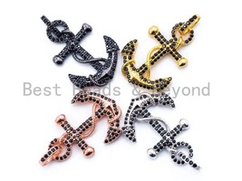 Black CZ Micro Pave Anchor Pendant/Charm,Men&#39;s Jewelry Findings,21x36mm,sku#L58 - $5.90