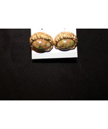 Mens Natural Unakite Green Pink Oval Cufflinks Goldtone Nugget Casing 1&quot;L - $60.00