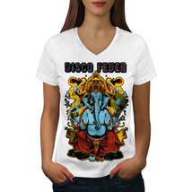 Wellcoda Disco Fever Elephant Womens V-Neck T-shirt, Ganesha Graphic Design Tee - £15.99 GBP