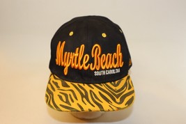 Myrtle Beach Spellout Adjustable Snapback Hat Cap Black Orange Tiger Print Bill - £7.94 GBP