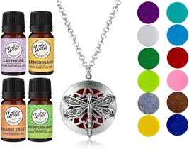 Dragonfly Pendant Necklace Essential Oil Diffuser Aromatherapy Gift Set ... - £15.54 GBP