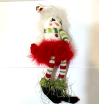 Snow Woman Christmas Ornament Feathers Yarn Styrofoam 9&quot; Tall - £7.24 GBP