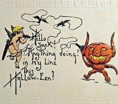Halloween Postcard Goblin With Horns Phones Cherub Angel Germany 7010 Fa... - £85.70 GBP