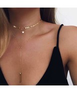 Star Choker Lariat Necklace - Two Layer Adjustable Zinc Alloy Jewelry - $40.85 CAD