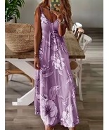 Purple Spaghetti Strap Round Scoop Neck Full Length Floral Summer Dress - $39.95
