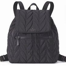 KATE SPADE Large Flap Backpack Ellie Black Quilted School Work Travel Purse - $74.87