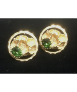 Shields Cufflinks Faceted Green Rhinestone Texture Goldtone Marked Vintage - £8.66 GBP