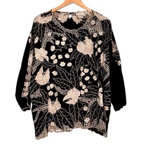 Vintage Womens Blouse Size 3X Black White Cutwork Rayon 3/4 Sleeves Stain - $26.43 CAD