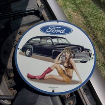Vintage 1949 Ford Automobile Manufacturer Porcelain Gas And Oil Pump Sign - £98.07 GBP